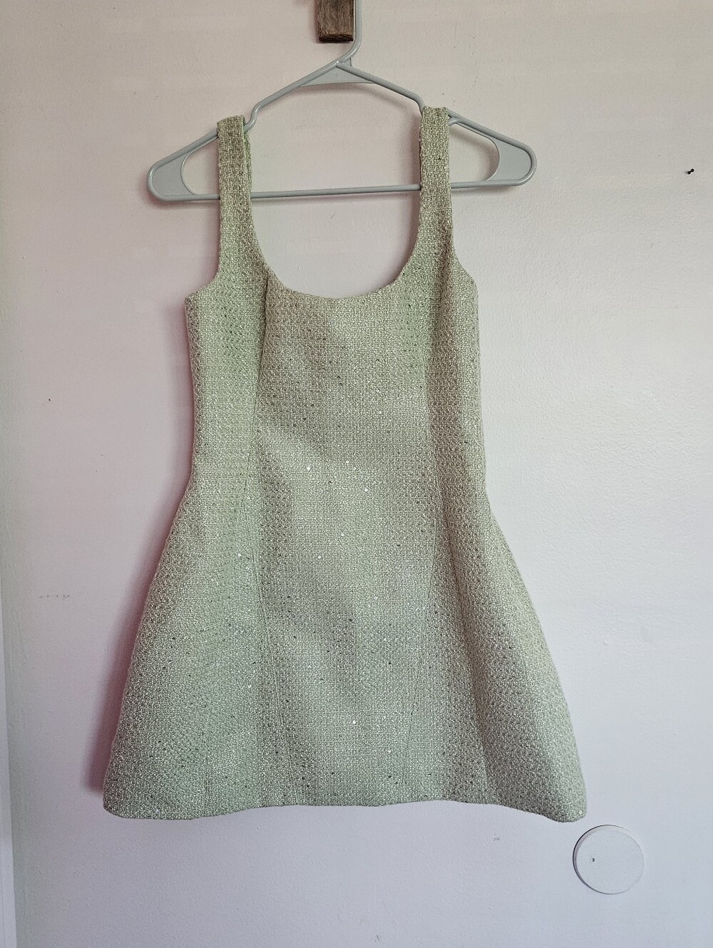 New Meshki Beth Tweed Mini Dress Pastel Green Size Xs - Picture 4 of 6